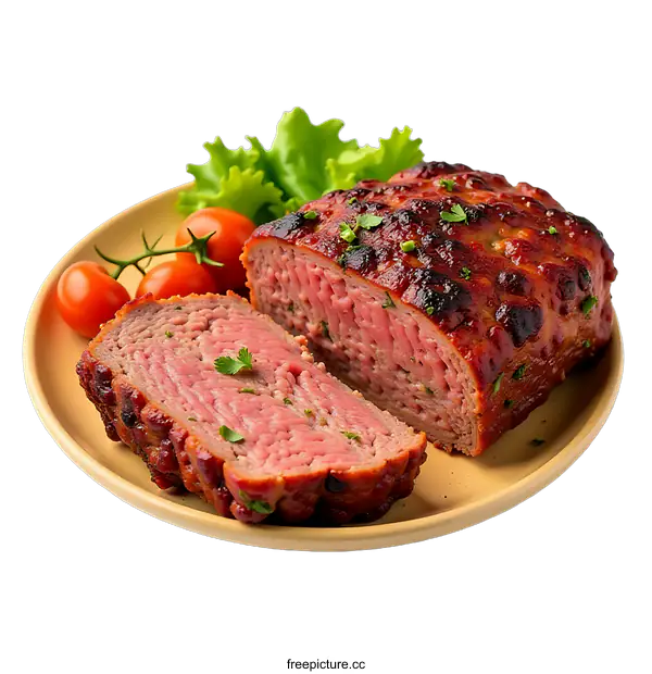 [Transparent Background PNG]Sliced Meatloaf with Fresh Vegetables