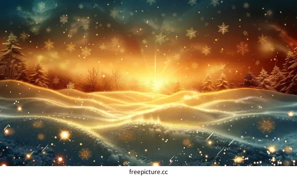 Christmas Eve Night Snowy Winter Wonderland Landscape