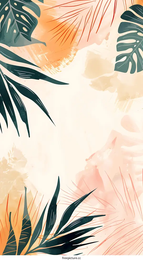 Tropical Leaf Watercolor Painting Background