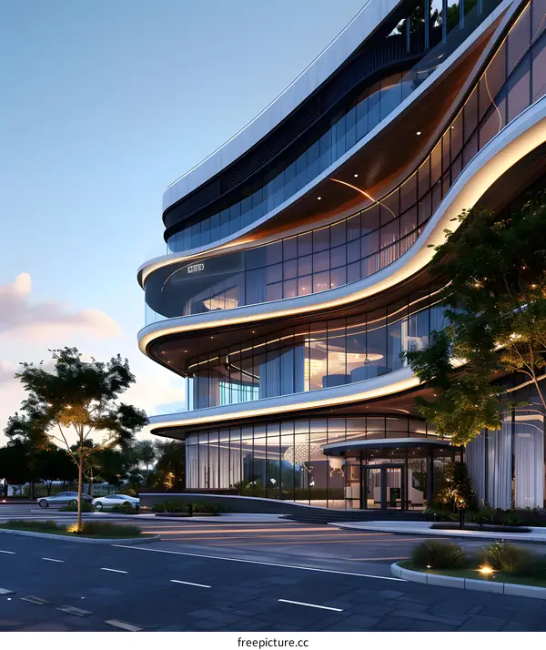 Modern Architecture Design with Curved Glass Facade