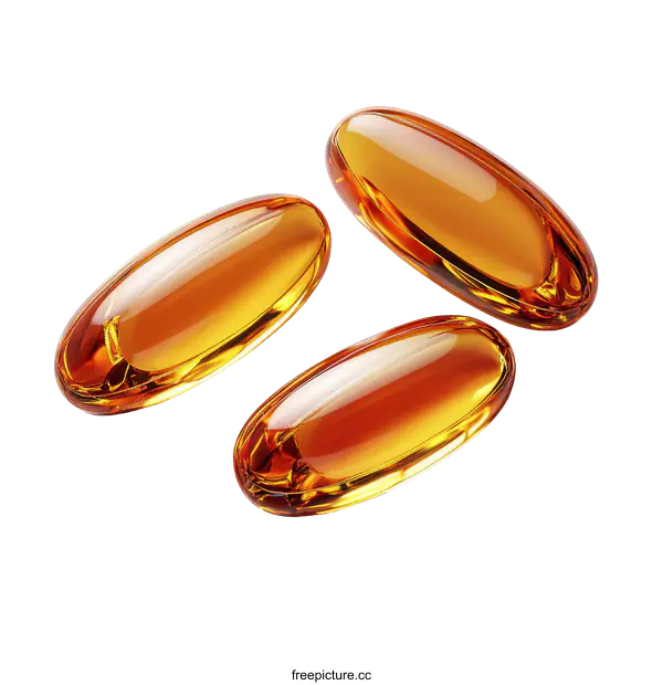 [Transparent Background PNG]Three Transparent Orange Medical Capsules on White Background