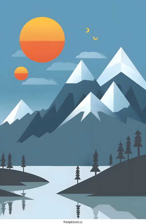 Geometric Mountain Landscape with a Sunset