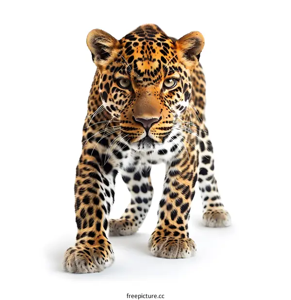 Leopard Walking on White Background