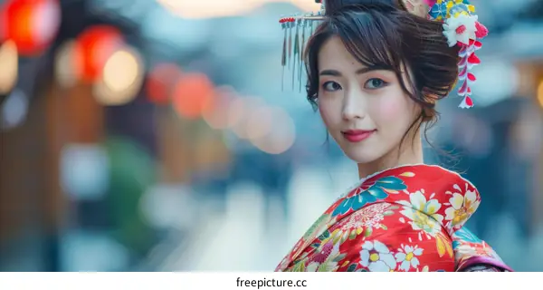 Portrait of a young woman in a kimono