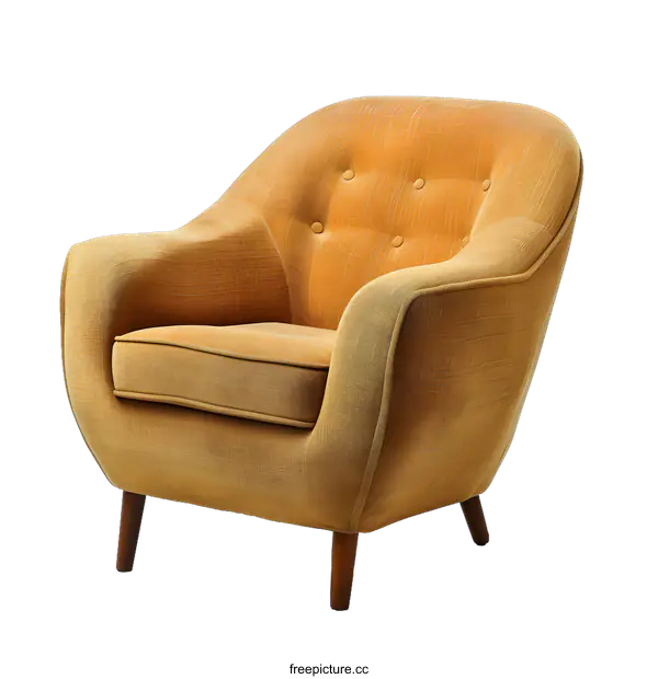[Transparent Background PNG]Beige Upholstered Armchair With Wooden Legs
