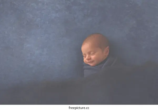Peaceful Newborn Baby Wrapped in Blue
