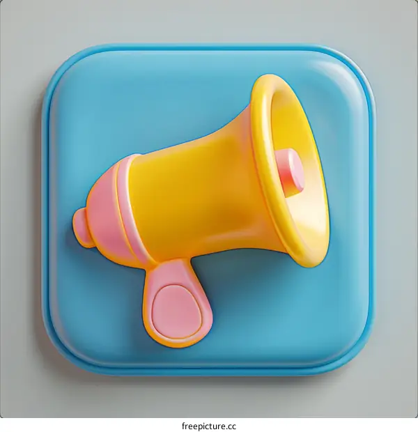 Yellow 3D Megaphone on Blue App Icon