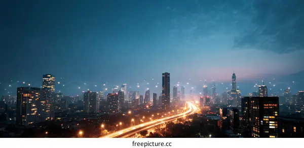 Night City Skyline with Traffic