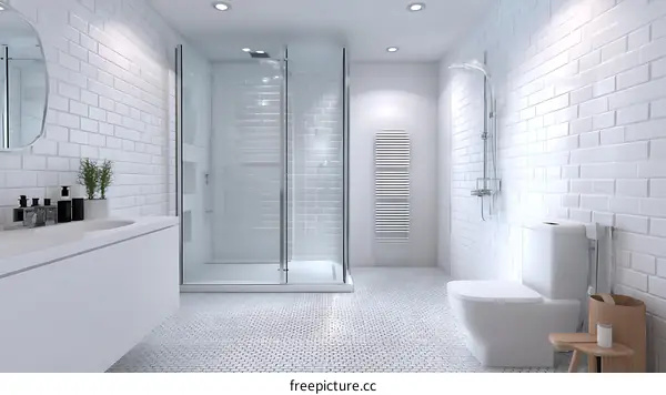 Modern White Brick Bathroom Interior Design