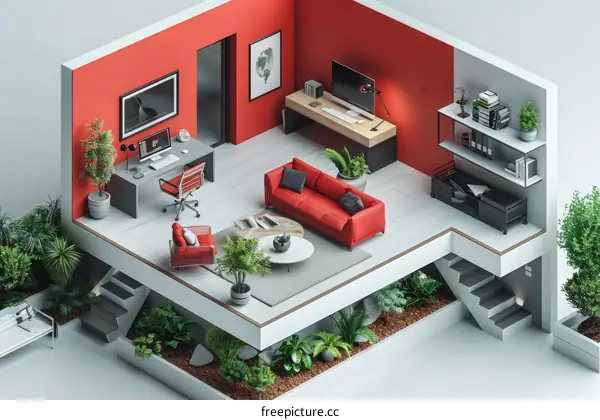Isometric home office interior