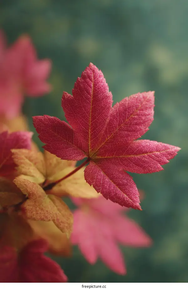 Close-up Autumn Leaf in Vibrant Crimson