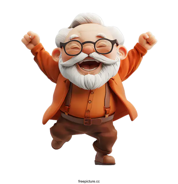 [Transparent Background PNG]Cheerful 3D grandpa character