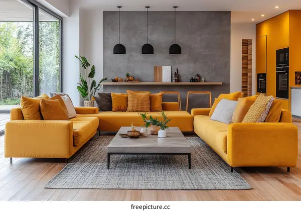 Modern Mustard Yellow Living Room Design