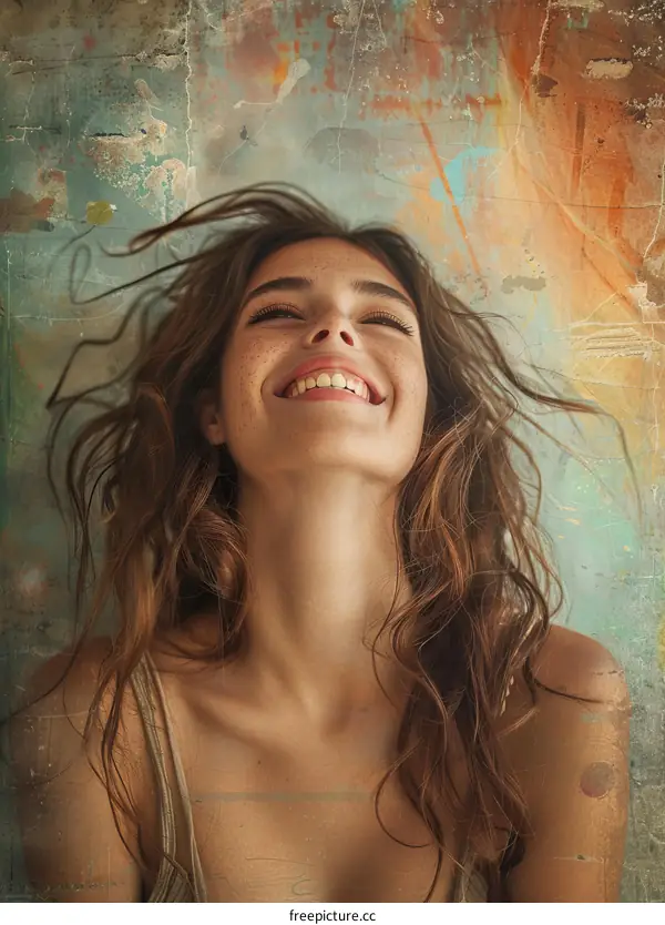 Joyful Woman Portrait with Abstract Background