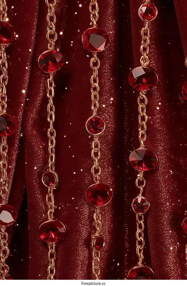 Red and gold luxury fabric with crystal and chain details