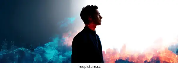 Abstract Cityscape Silhouette of a Man