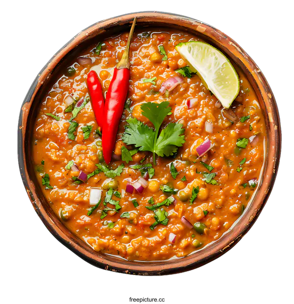[Transparent Background PNG]Lentil Soup with Chili and Lime