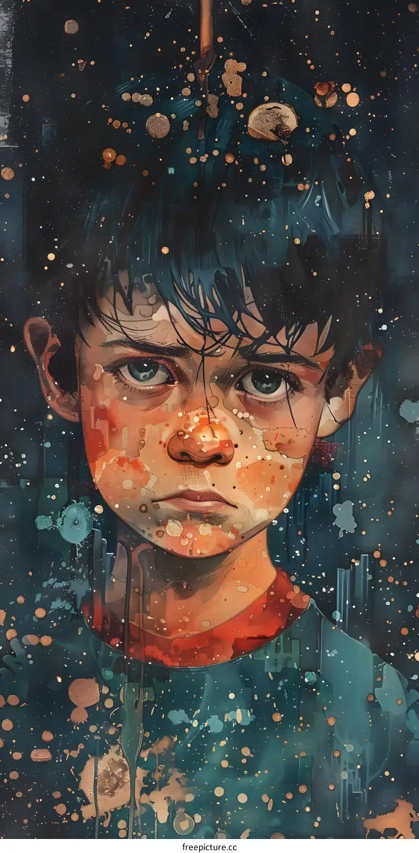 Portrait of a boy with blue hair and brown eyes