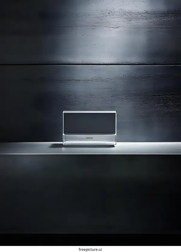 Minimalist Black Speaker on Concrete Shelf