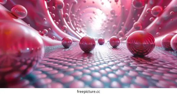 Glowing Pink Tunnel with Floating Spheres
