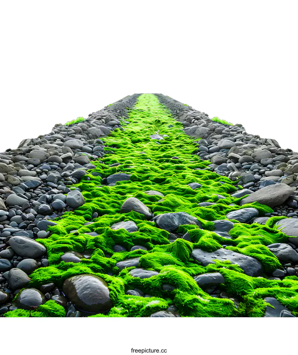 [Transparent Background PNG]Green Moss Path With Smooth Stones