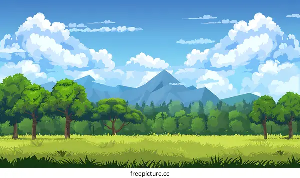 Summer Green Landscape With Mountains And Cloudy Sky