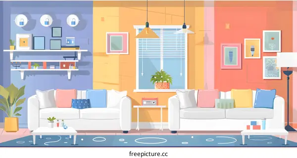 Modern Colorful Living Room Interior Design Illustration