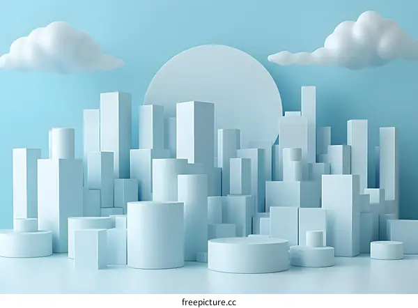 Blue simple 3d city illustration