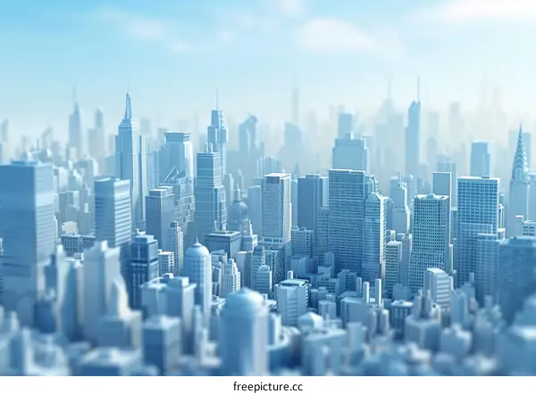 Blue and white metropolis cityscape