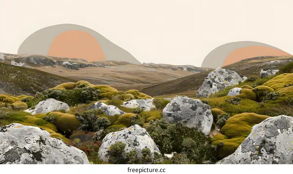 Mountain Landscape with Rocks and Moss