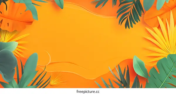 Tropical Leaves on Orange Background Illustration