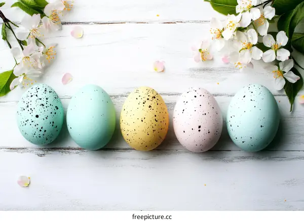 Colorful Easter Eggs Decorated with Spring Flowers