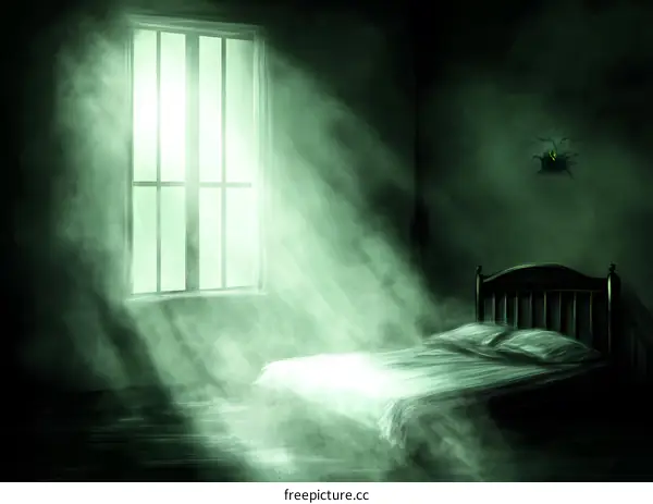 Dark Bedroom with Sun Rays Shining Through Window