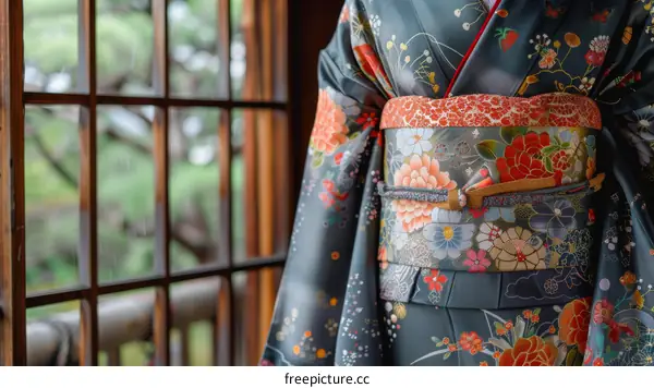 A woman wearing a kimono with floral patterns