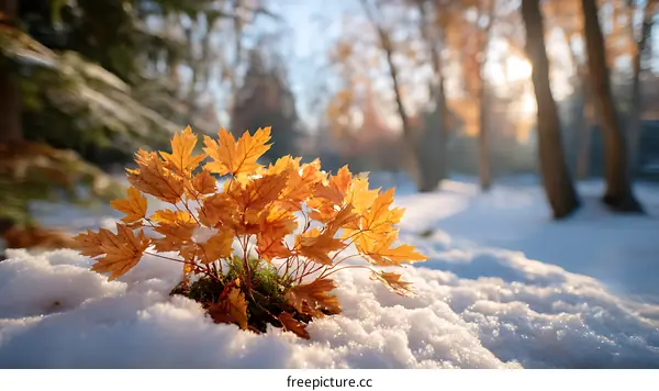 Winter Sunshine on a Bush of Autumn Leaves