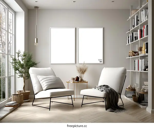 Modern Minimalist Living Room Mockup with Empty Frames