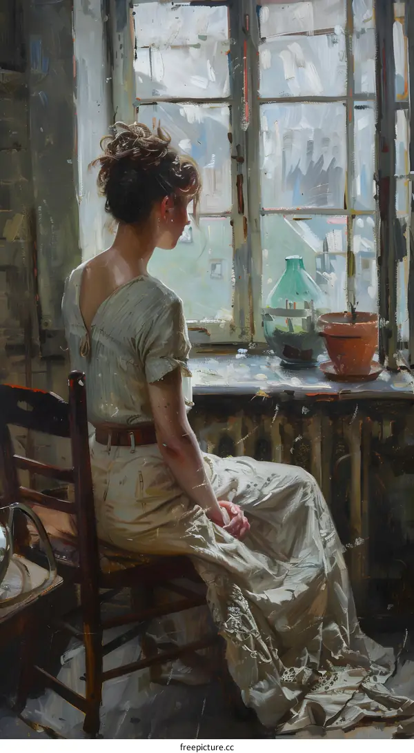 A Young Woman Sitting by the Window