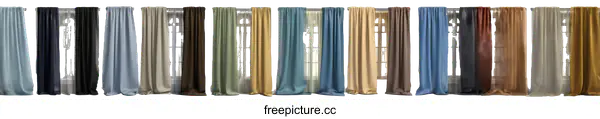 [Transparent Background PNG]Various Colored Window Curtains Display