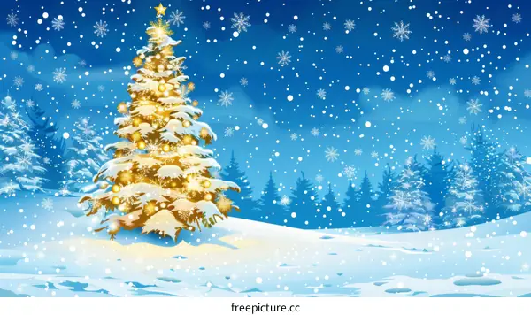 Snowy Christmas Tree in Winter Wonderland