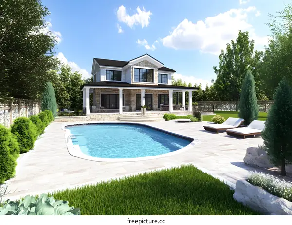 Modern Home with Swimming Pool Backyard Design