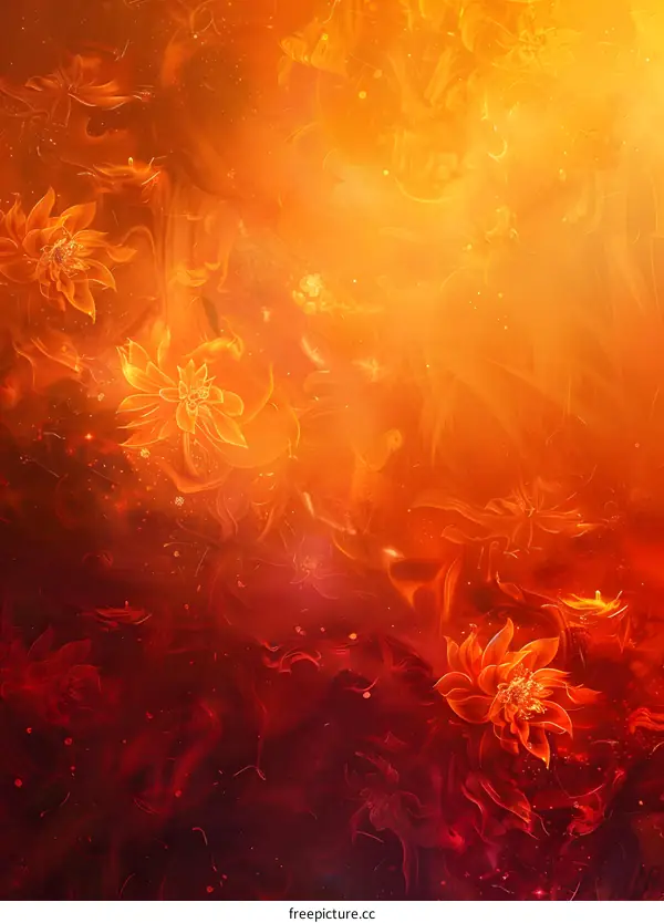 Glowing flowers in a red background