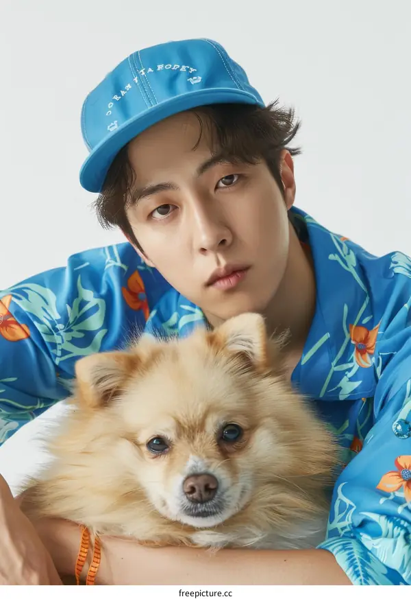 South Korean actor Cha Eun-Woo poses with a dog