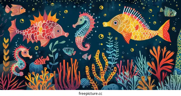 Mesmerizing Underwater Realm with Vibrant Fish and Graceful Seahorses