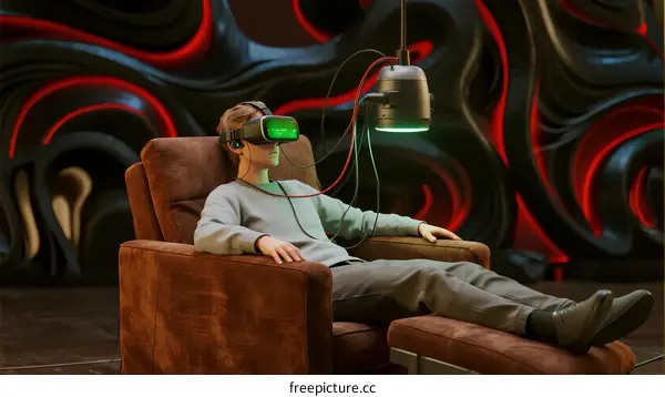 A Person Wearing VR Headset Relaxing in Modern Chair