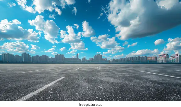 Empty Parking Lot with Urban Skyline