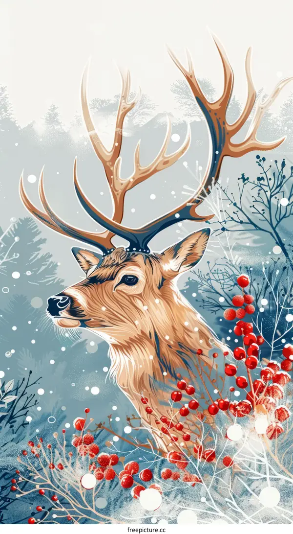 A Solitary Deer in a Snowy Forest