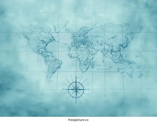 Vintage World Map Illustration with Compass