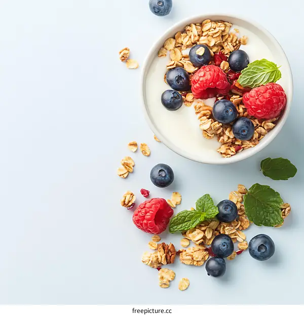 Yogurt Parfait With Granola, Raspberries and Blueberries