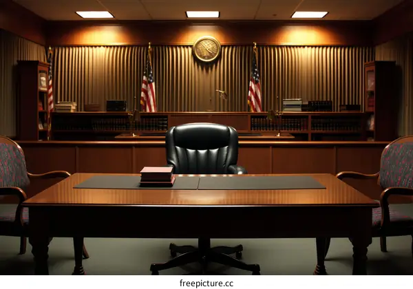 The judge's chair in a courtroom