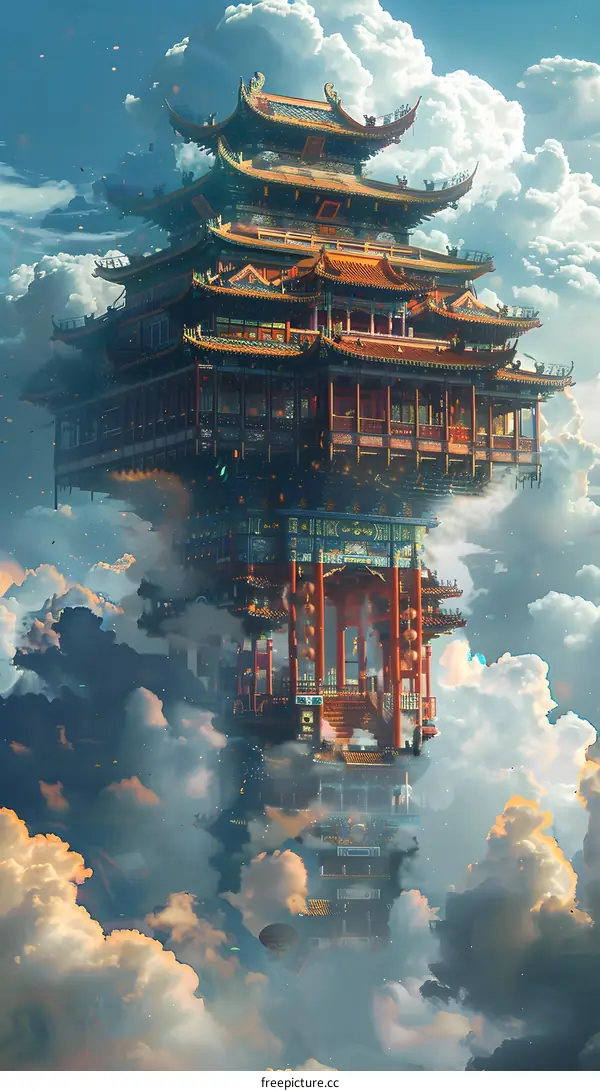 A Chinese-style building floating in the sky